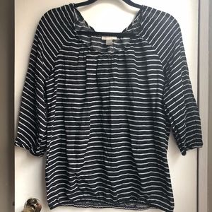 Loft (M) Black and White 3/4 Sleeve Blouse